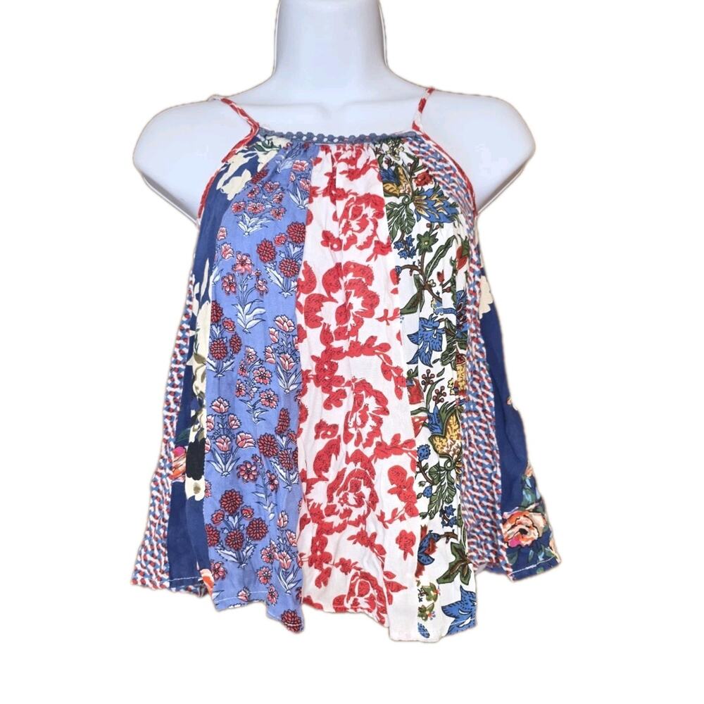 Euc‎ Free Planet Colorful Cotton Flowy Boho Floral Tank Top Sz Sm